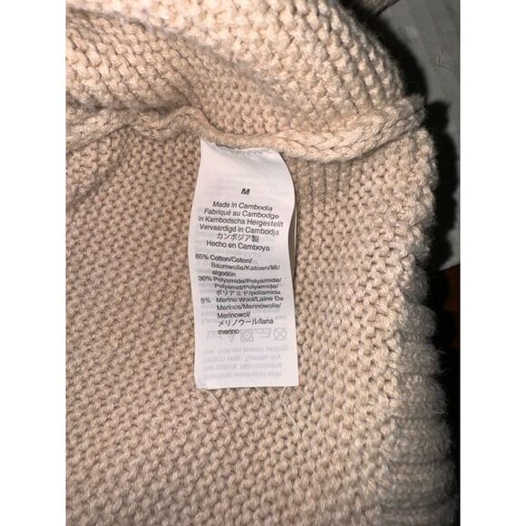 J. Crew Turtle Neck Sweater Women Medium Cream Cable Knit Merino Wool Blend - Picture 4 of 4